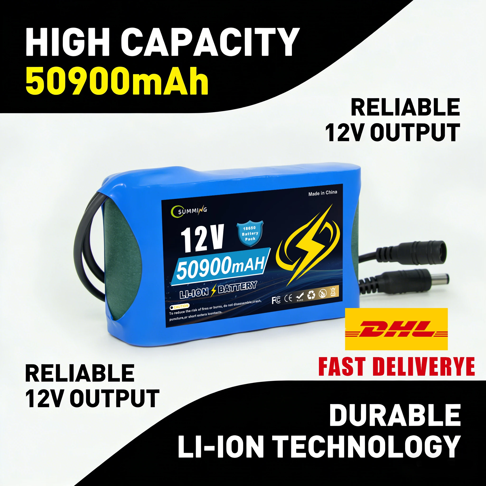

Высокоемкостный аккумулятор 12В 50900мАч 3S2P Литий-ионный аккумуляторный блок 12.6В 50.99Ач с платой защиты BMS и DC-разъемом Зарядное устройство