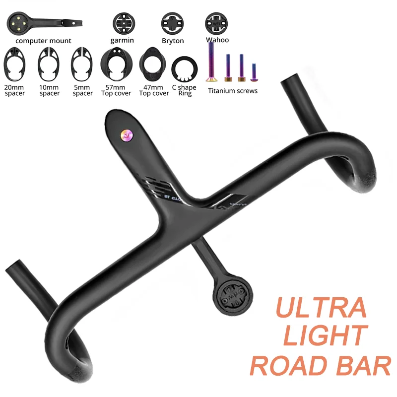 

Internal Cable Integrated Ultra Lightweight237g Carbon Road Bike Black Handlebar Width360/380/400/420/440MM Bicycle Accessories
