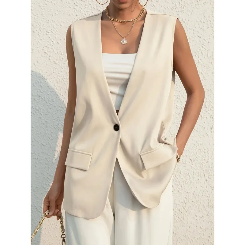 

HOUZHOU Oversize Casual Blazer Vest Women Chic and Elegant Korean Fashion Sleeveless Jacket Summer V Neck Waistcoat Aesthetic