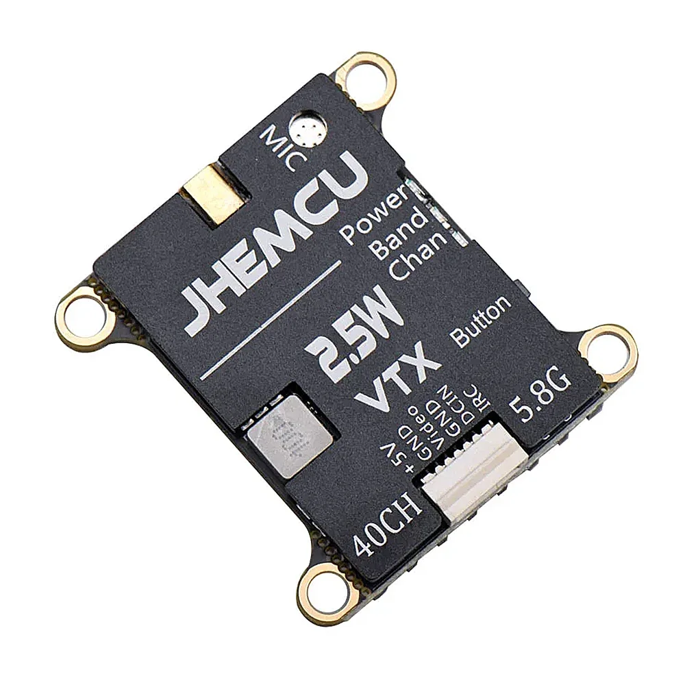 

JHEMCU 2.5W VTX 5.8G 40CH Adjustable FPV Transmitter Built-in Microphone Heat Sink 2-6S 30X30mm for RC Airplane FPV Long Range