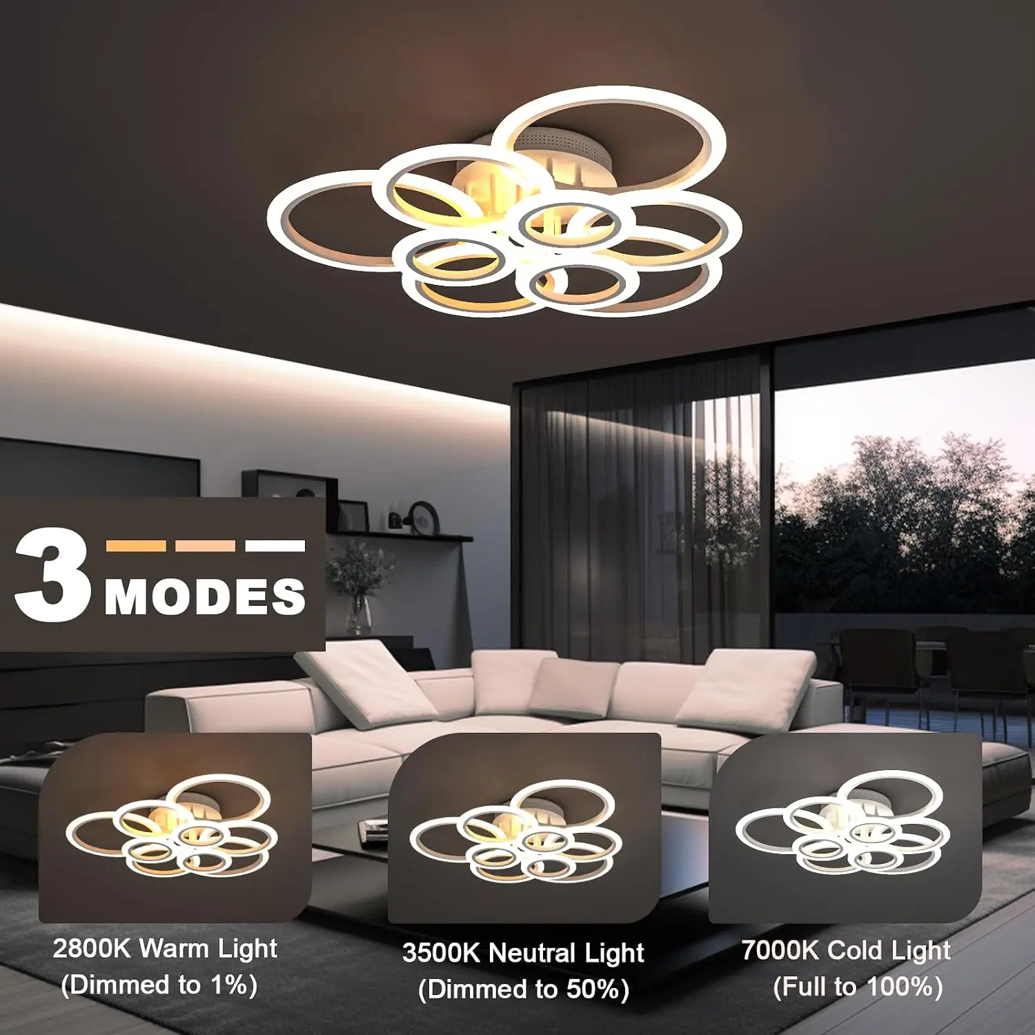 Dimmable Flush Mount Nine Ring Ceiling Lamp For Living Dining Bedroom 120W