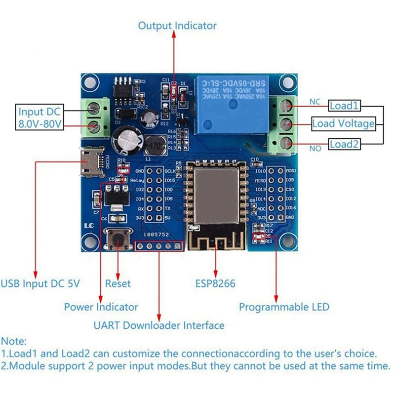 6x Wifi Relay Controller Module, Dc 5V 8V-80V Esp8266 Draadloze Controller Module ESP-12F Voor Iot Smart Home App