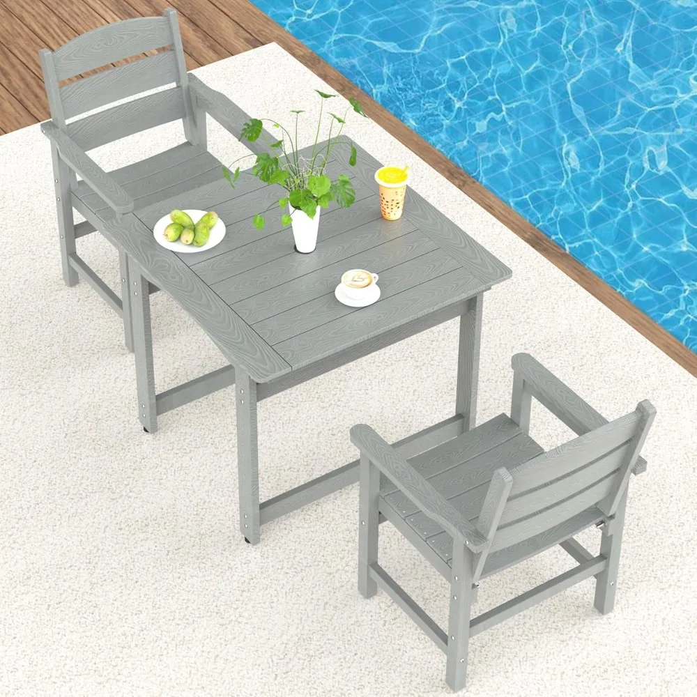 

3-Piece HIPS Patio Dining Set, Outdoor Dining Table and Chairs Set with Umbrella Hole, Weatherproof Dining Table Set for 2 Perso