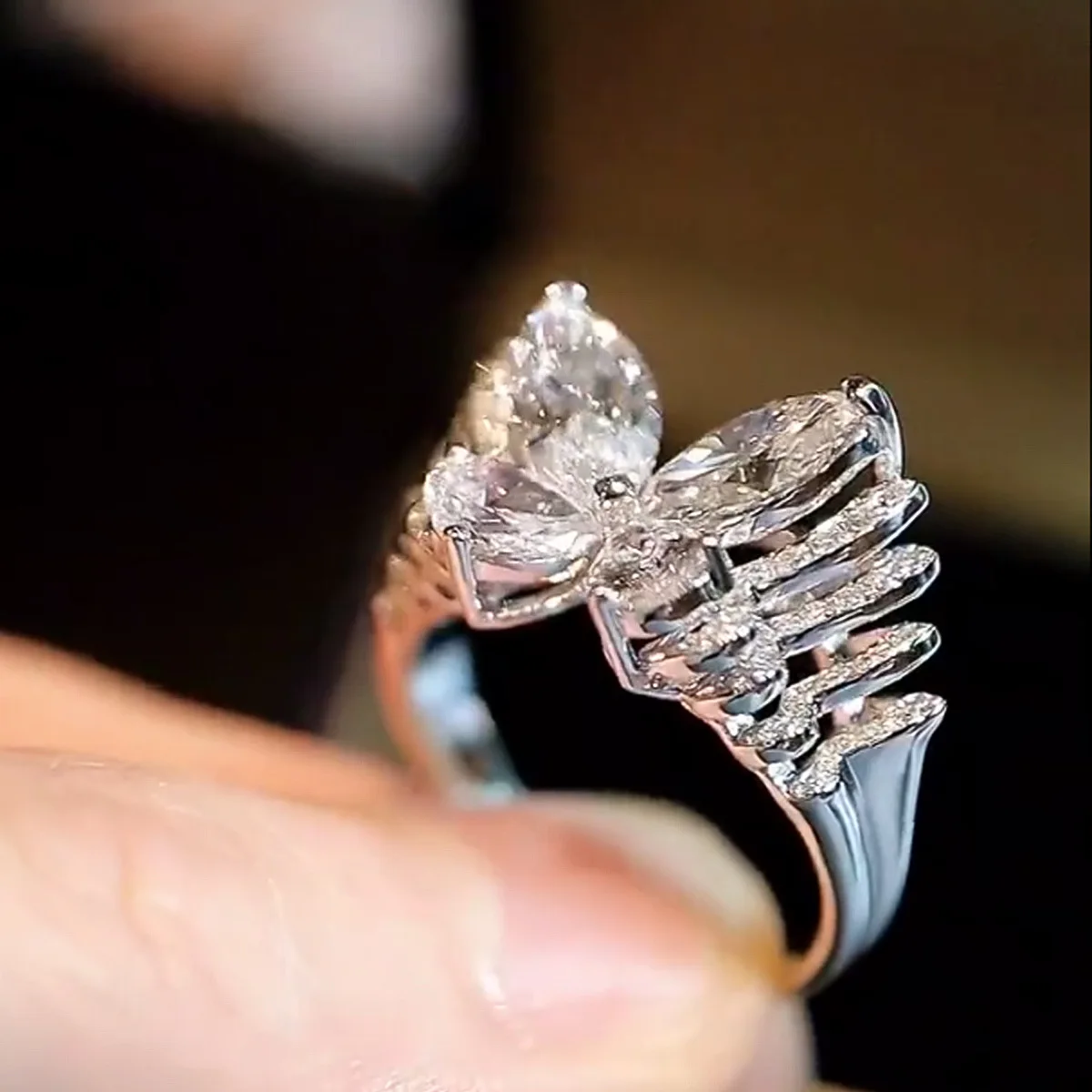 

Personalized Luxury 925 Sterling Silver Gold Plate Zircon Multi Layer Butterfly Ring for Women Fine Jewelry