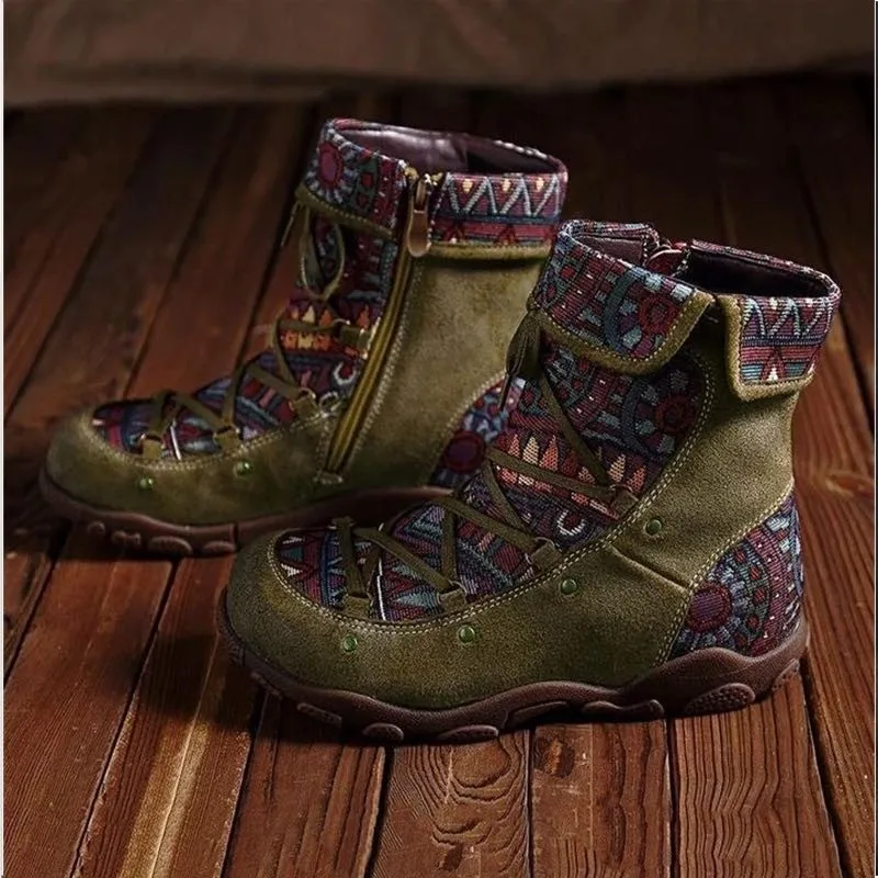 Autumn and Winter Women Boots National Style Anti Slip Short Boots New Side Zipper Round Head Bare Boots Fashion Shoes for Women