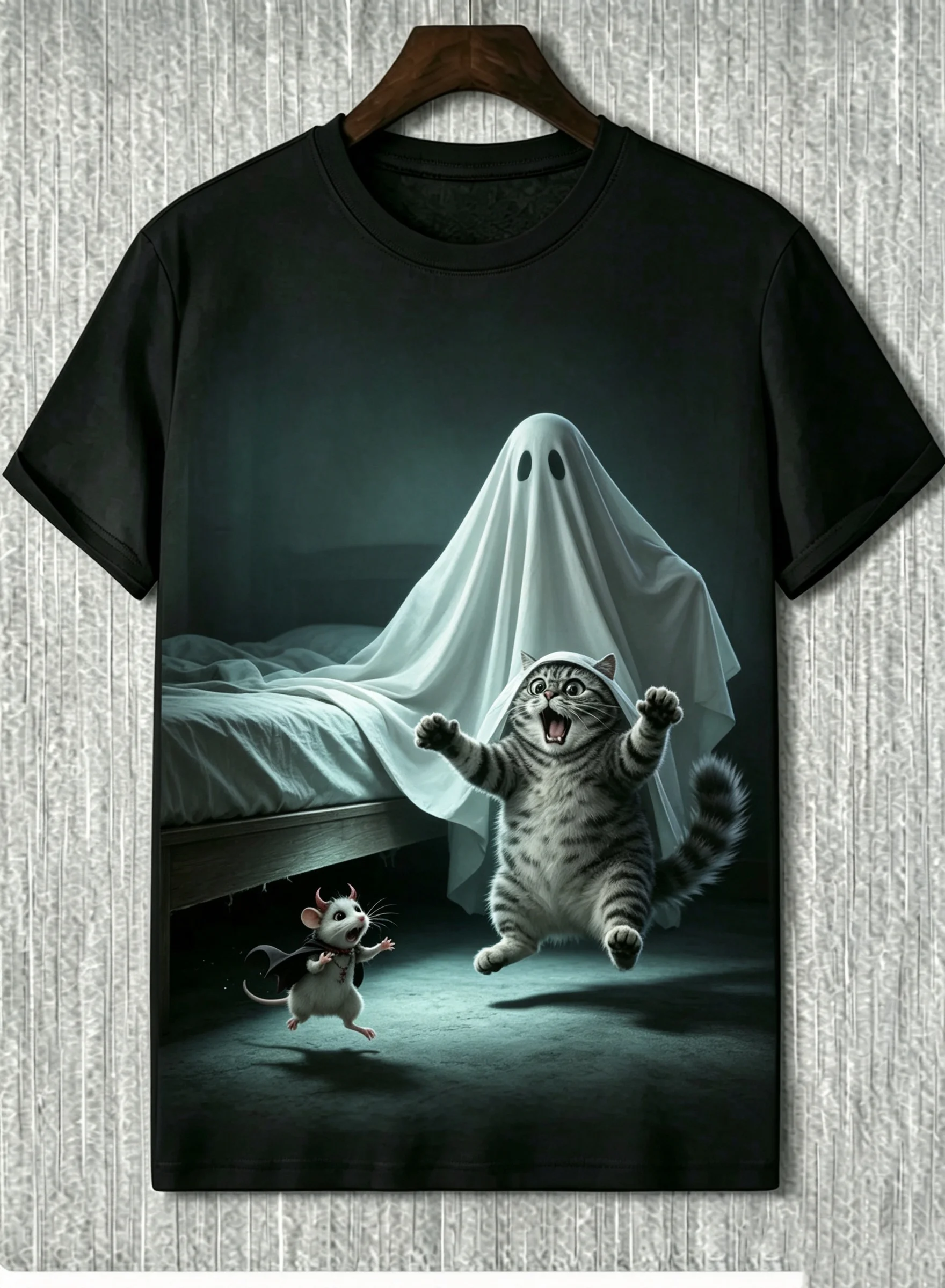 Funny 3D Mouse Scares Cat Print Men's T-shirt Casual Daily T shirt Fashion Outdoor Personality Short Sleeve Tops Summer Clothing