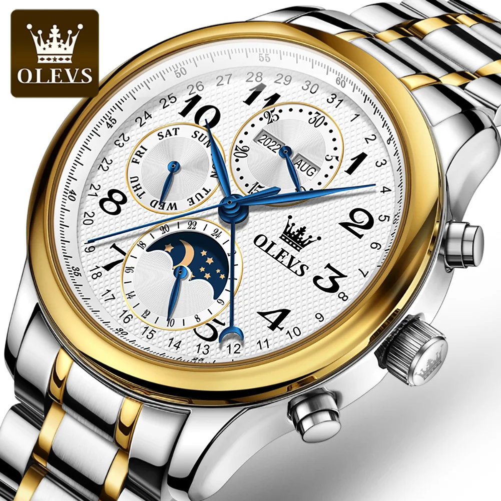 OLEVS Luxury Brand Mechanical Watch For Men Moonswatch Chronograph Waterproof Men\'s Wrist Watches Automatic Self-Wind Man Watch