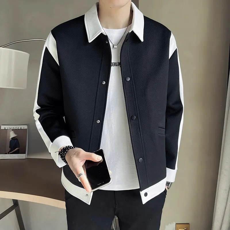 

Men's Casual Striped Jacket Spring/Autumn 2025 Trendy Patchwork Handsome Turn-down Collar Top for Men