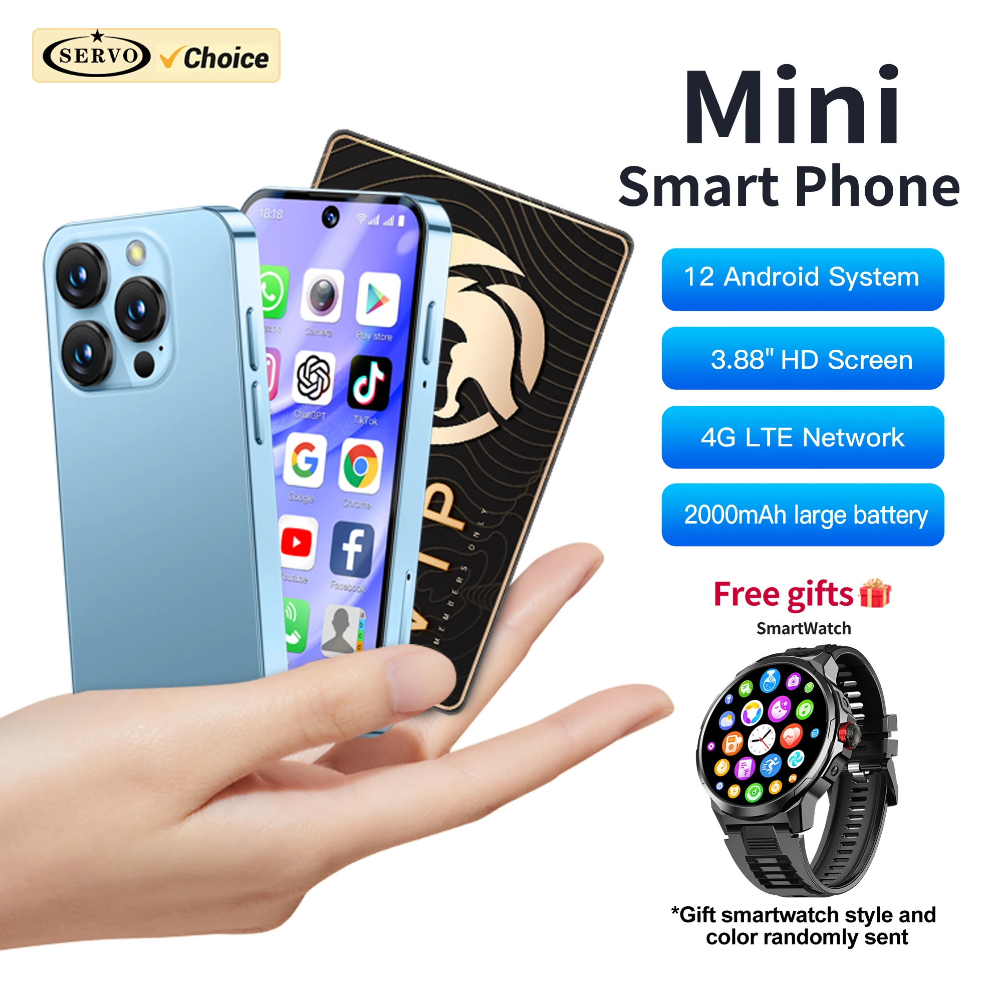 2025 SERVO 19PRO 4G LTE Mini Smartphone Android12 OS Play Store WiFi Hotspot 32GB ROM GPS 3.88