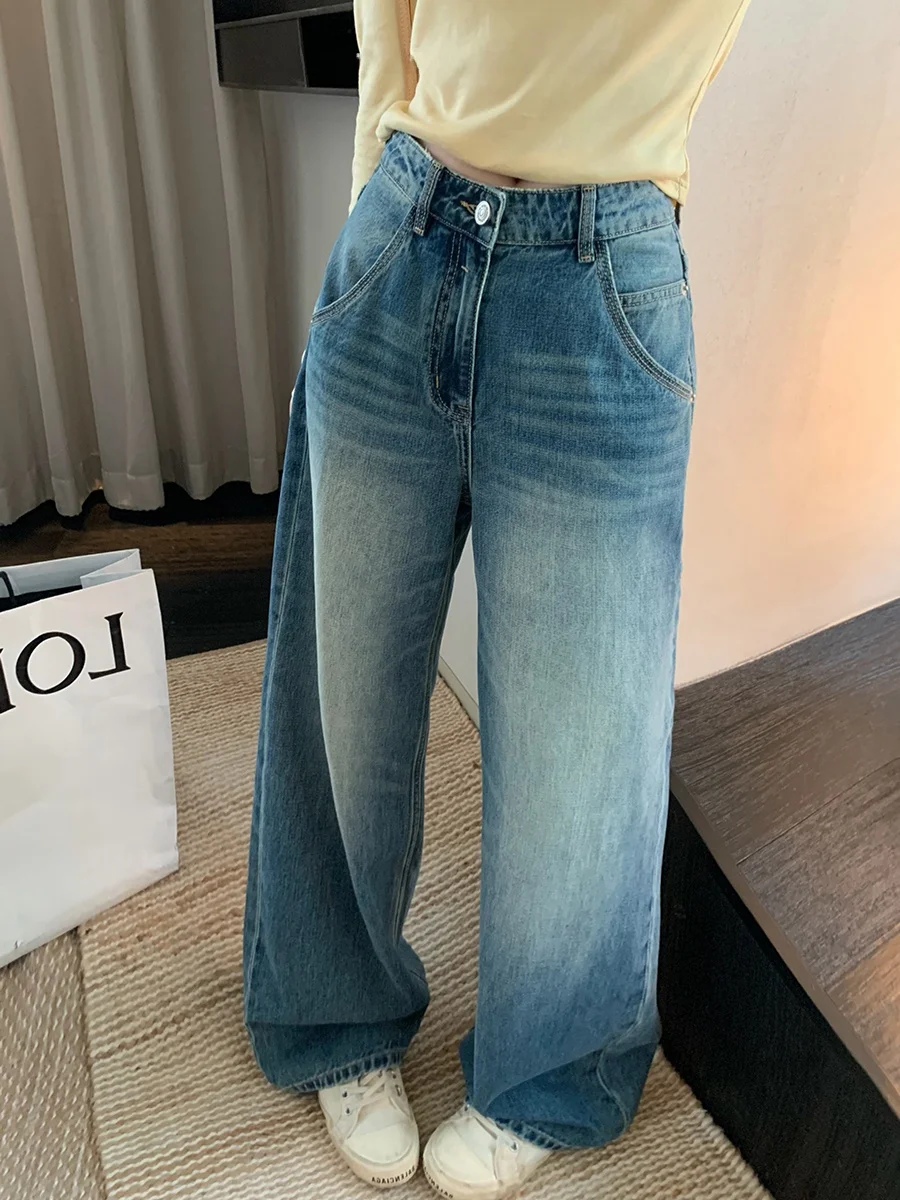 

Mukok Retro Waed Jeans Women's High Waist Slim Straight Casual Cotton Denim Spring Summer New Sle Ladies Jeans