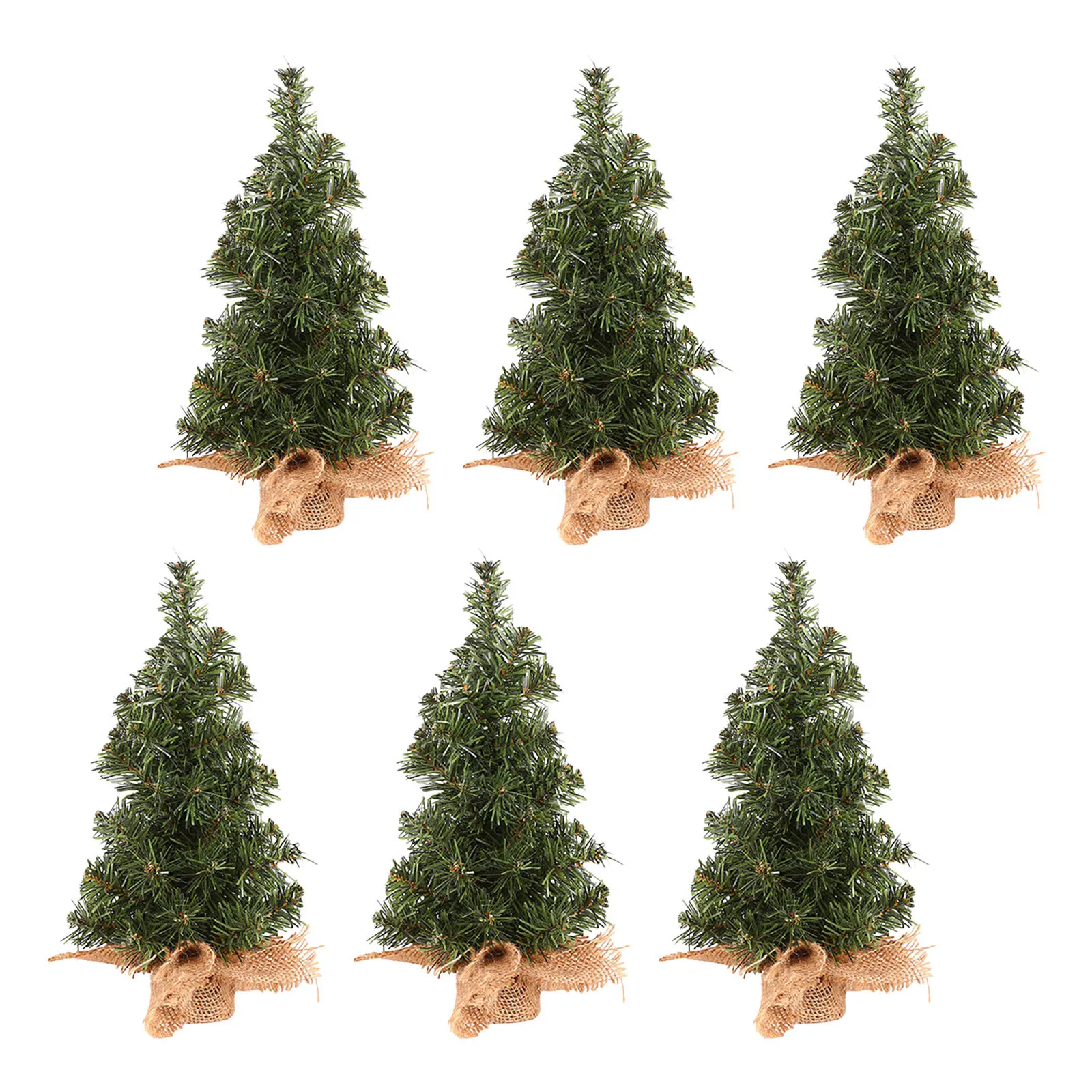 

6Pcs Mini Christmas Trees Artificial 11.8inch Tabletop Pine Tree Burlap Base Indoor Kitchen Dining Decor Mini Tree