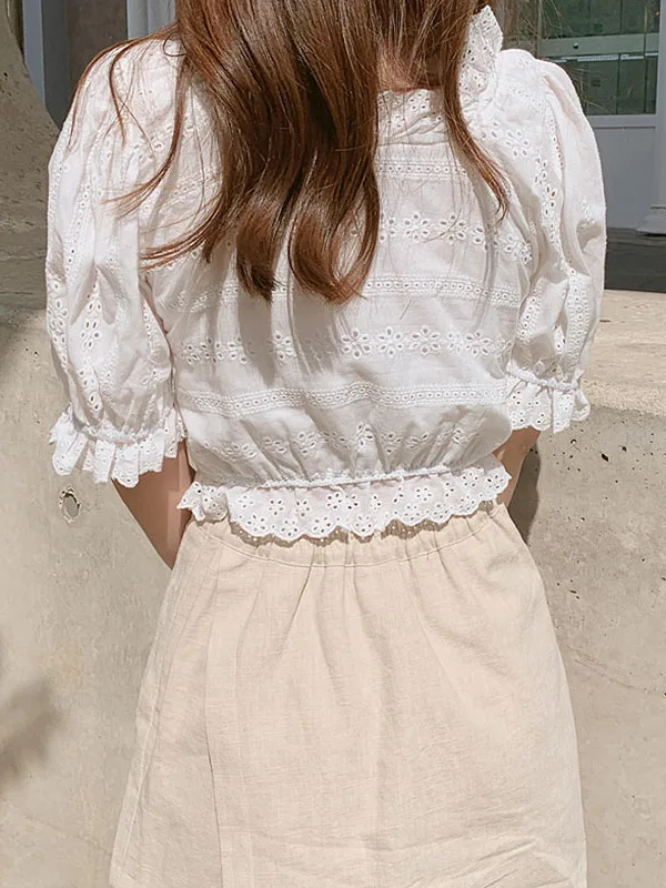 

Bobokateer Women's plus Size White Blouse Cleanfit Style A-Line Sleeve Short Sleeve Woolen Fabric Shirt for Ladies