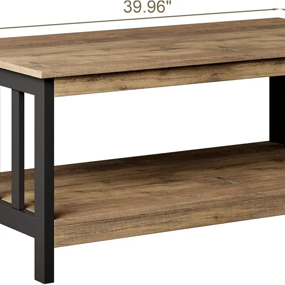Mesa de sala de estar rústica de carvalho e fazenda preta com prateleira, 40 polegadas