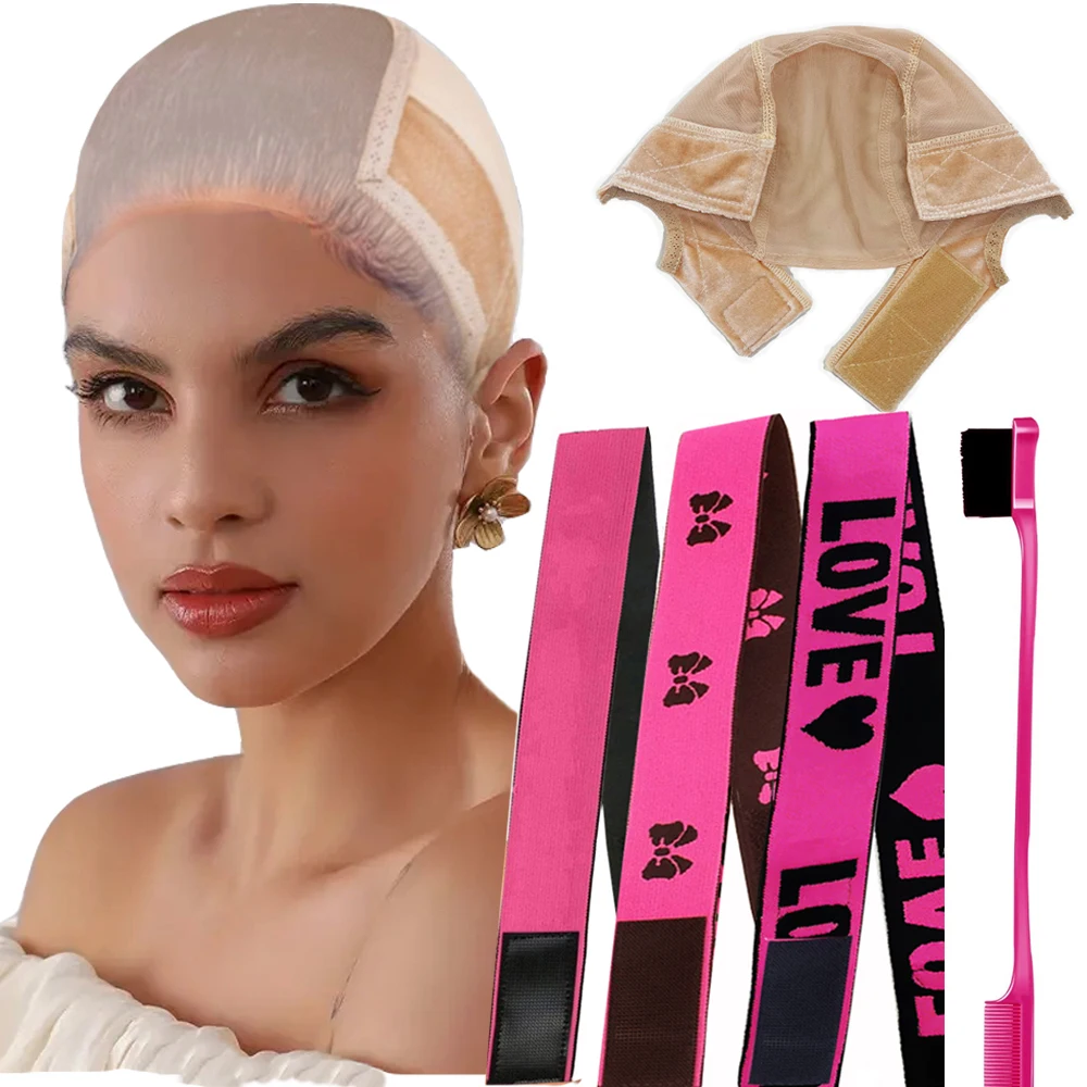 

Adjustable Transparent 4x5 Lace Wig Cap for Women 1pcs with 3pcs Adjustable Elastic Wig Bands and IPCS Edge Brush