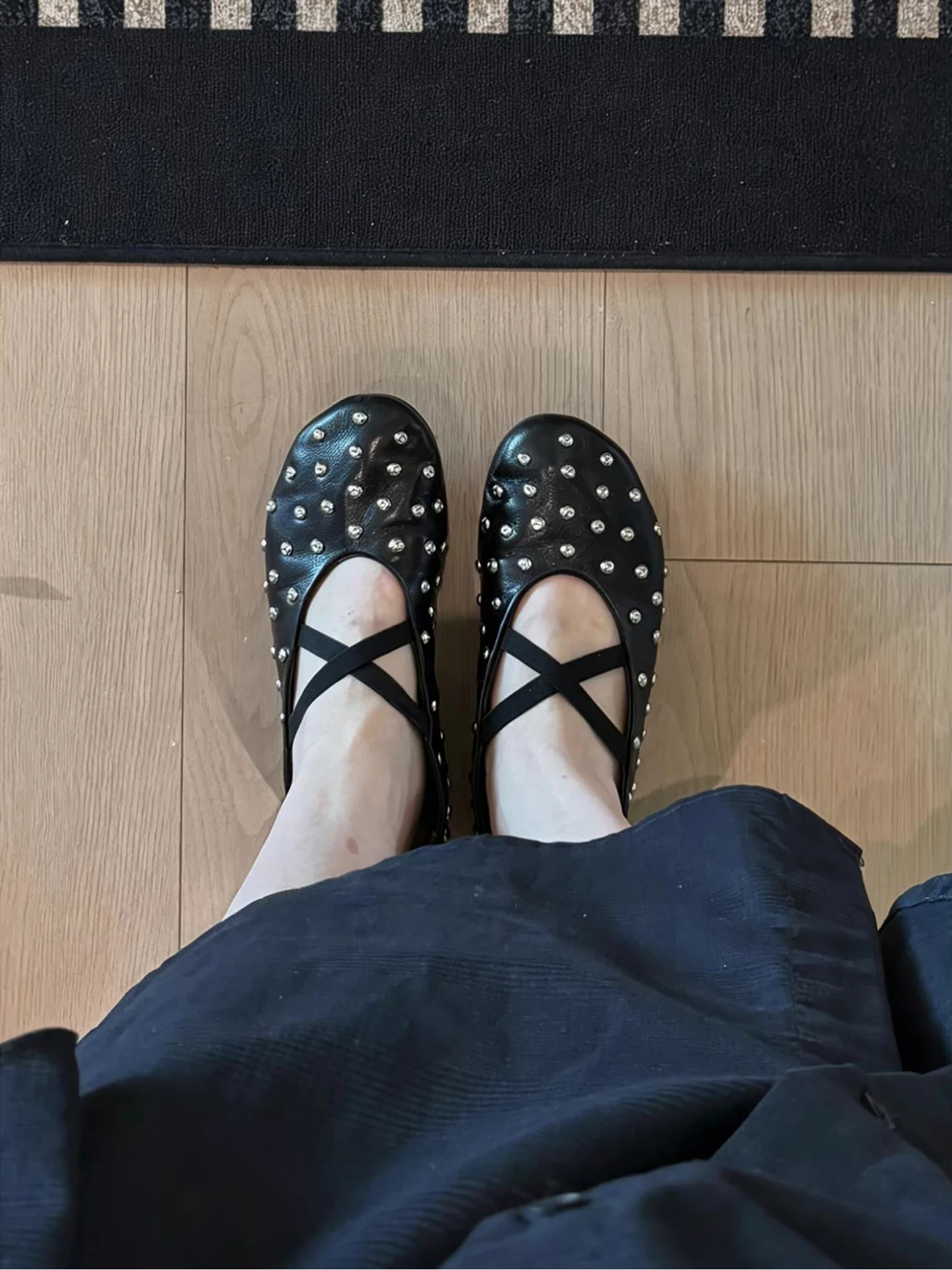 korean-style-retro-mary-jane-ballet-flat-shoes-women's-spring-autumn-new-model-buckle-cross-strap-rivet-slip-on-fashion-shoes