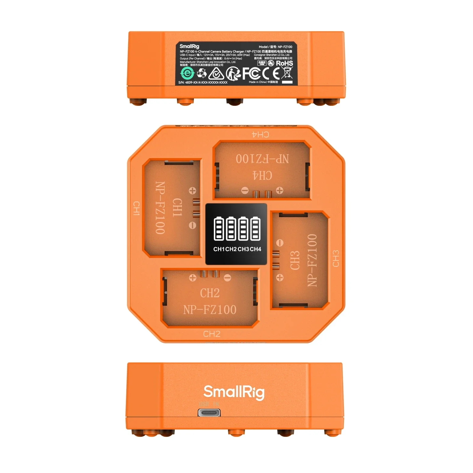 SmallRig NP-FZ100 chargeur de batterie d'appareil photo 4 canaux avec affichage LED 60W USB-C charge rapide pour batterie NP-FZ100 4839 SmallRig NP-FZ100 chargeur de batterie d'appareil photo 4 canaux avec affichage LED 60W USB-C charge rapide pour batterie NP-FZ100 4839