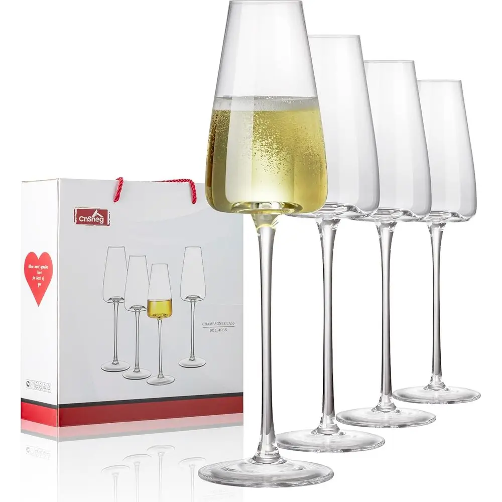 

Champagne Lutes Glass Set of 4, Crystal Champagne Glasses 9OZ/270ML, Hand Blown Premium Mimosa Glasses, Unique for Wedding or En