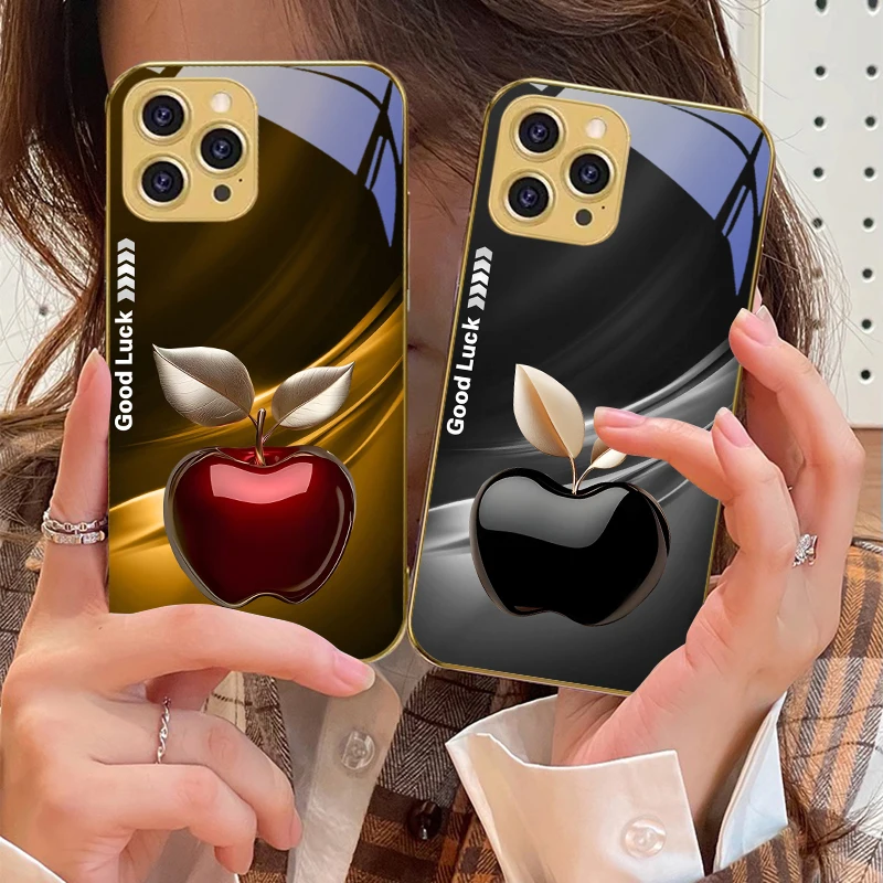 حافظة هاتف آيفون 16 برو ماكس 15 P ro 14 13 Plus 12 Mini 11Pro Max XS Max XR حافظة هاتف من الزجاج المقسى الذهبي البسيط باللون الأسود