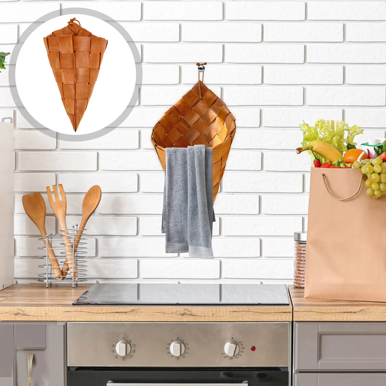 

Fall Cornucopia Basket Horn Storage Baskets Small Hanging Onion Rattan Bread Brown