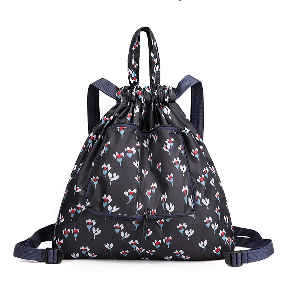 Casual Lightweight Drawstring Bag Animal Flower Shopping Bag Multifunctional Nylon Folded Backpack Outdoor