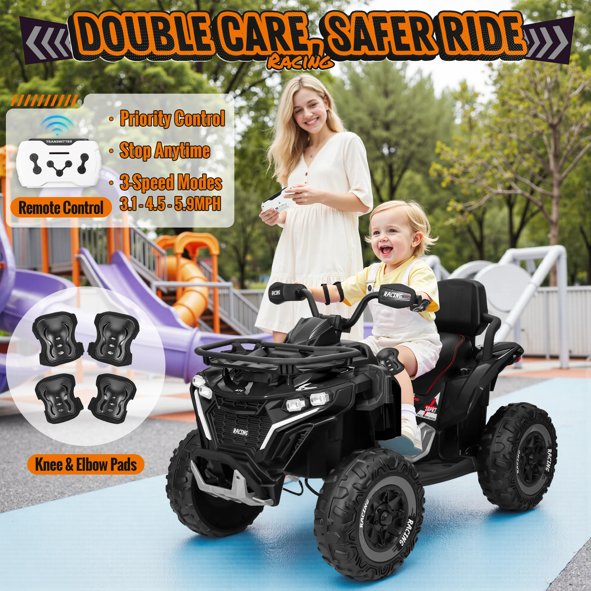 24V Large Four-Wheeled Off-Road Vehicle for Kids - 800W Powerful Motor, 4WD  Dual Leather Seats, Parental