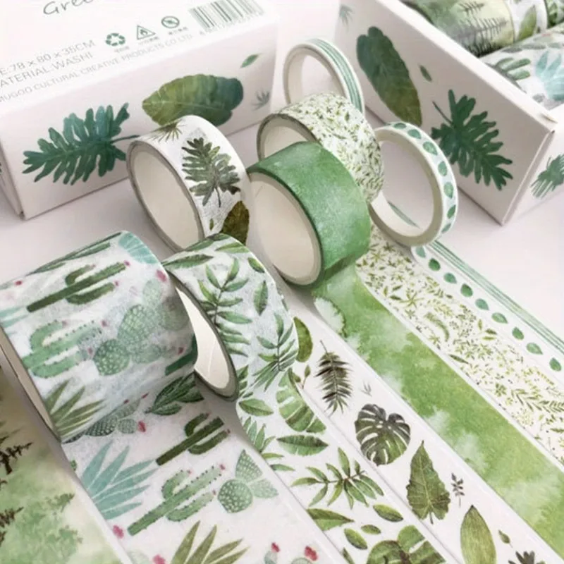 Лента Васи 8 шт. зеленые листья кактус декоративный клей для DIY скрапбукинг журнал студенческая этикетка принадлежности маскирующей Фото №4