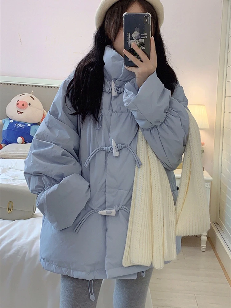 Warm Coat Women Winter New Style 2024 Korean Student Whistling Horn Button Down Cotton Coat Thick Parkas Top