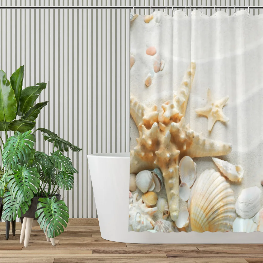 Seashell Beach Bathroom Shower Curtains Ocean Waterproof Partition Curtain Designed Home Decor Accessories