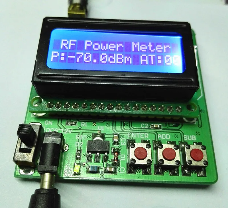 1-600MHz RF Power Meter 75~16dBm Frequency Attenuation Value AT Attenuation dB Module  Digital LCD display Radio