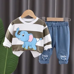 1 2 3 4 Years Infant Toddler Spring Autumn Outfits Long Sleeve Cartoon Striped Hoodies And Jeans Pants 2pcs Baby Boys Clothes