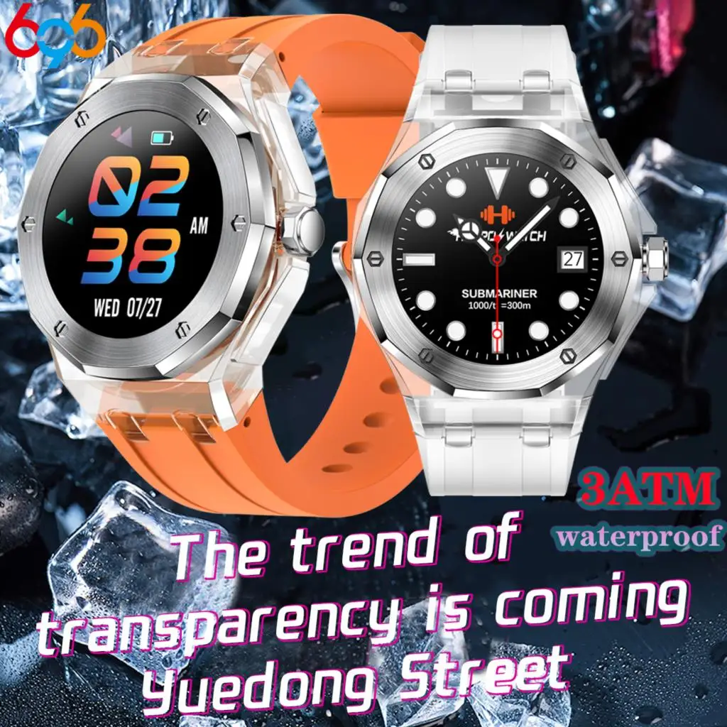 

2024 New Smart Watch Men Ice Transparent Case Blue Tooth Call Music Playback Games 3ATM Waterproof Sports Women Smartwatch