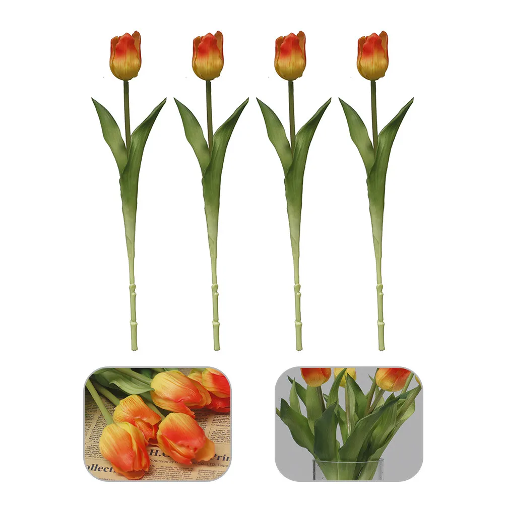 

4Pcs Faux Artificial Tulips High Durability Pe Flowers Home Decor Wedding Thanksgiving Gift Artificial Tulips Faux Flowers