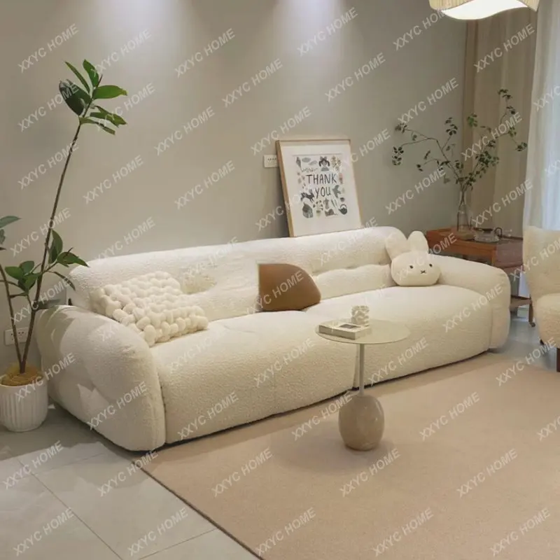 French Cream Style Small Apartment Modern Simple Cloud Group Italian Minimalist Chic Silent Lambswool Fabric Living Room Sofa