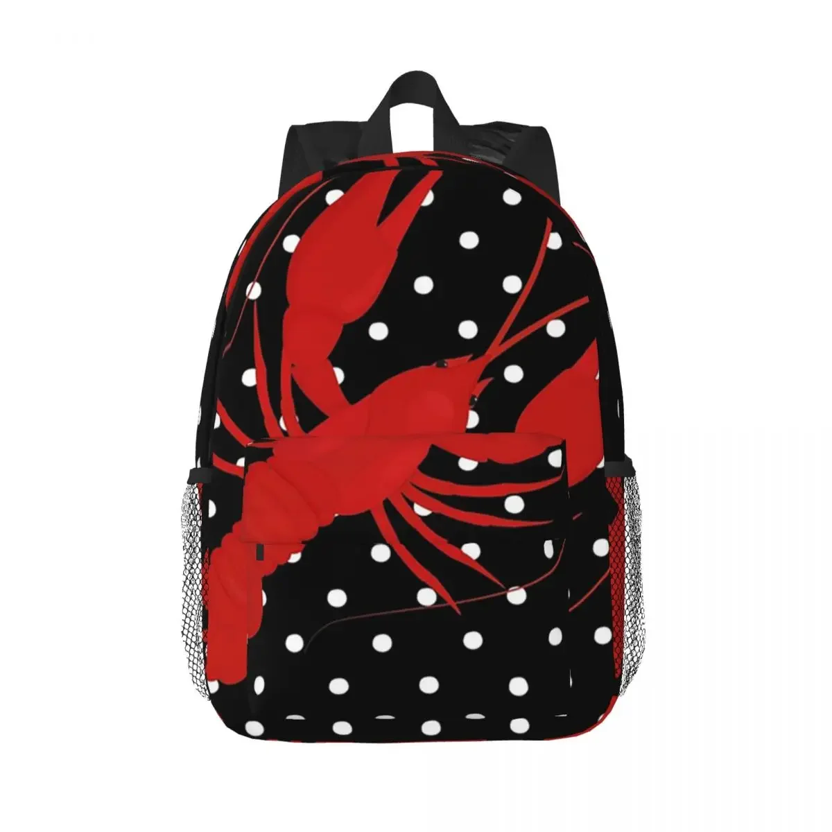 Red Lobster Polka Dots Black Backpacks Boys Girls Bookbag Students School Bags Travel Rucksack Shoulder Bag Large Capacity