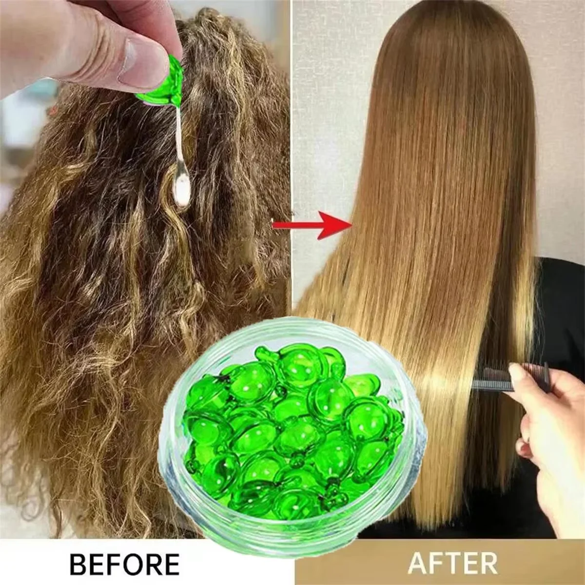 

Hair Vitamin Capsule Keratin Oil Repair Damaged Rough Dry Hairs Restore Soft Smooth Shiny Nourishing Deep Moisturizer Hair Care