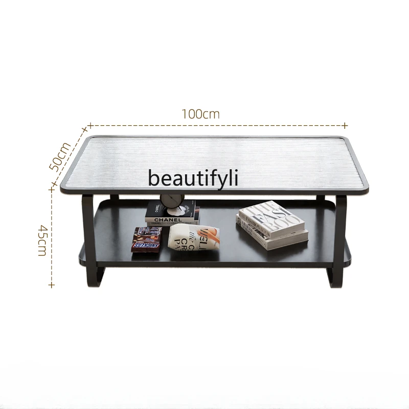 Coffee Table Living Room Home Small Apartment Simple Portable Black Rectangular Tempered Glass Tea Table