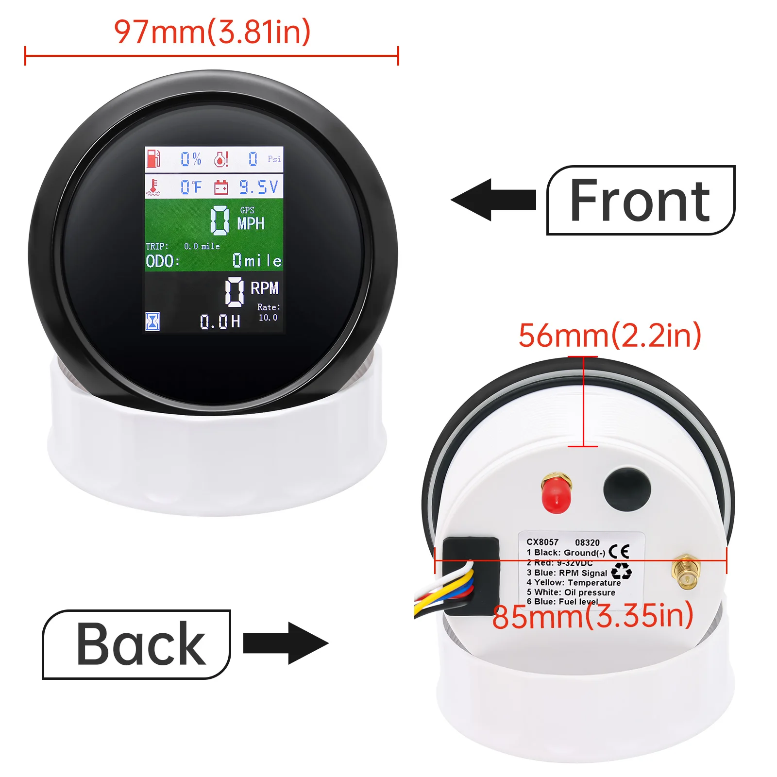 6 in 1 GPS Speedometer with Antenna  Fuel Level Water Temp Oil Pressure Voltmeter Multi-functional Gauge for Car Boat 12v/24v