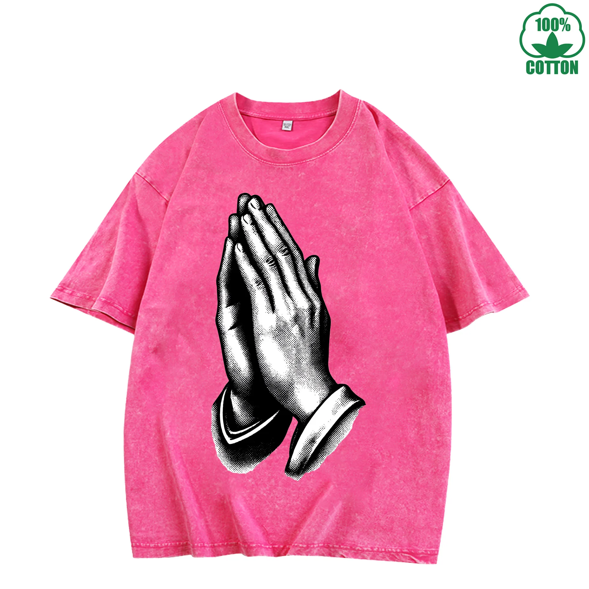 الصلاة مطبوعة متعدد الألوان غسلها تي شيرت 230 جرام الرجال فضفاض عصري عصري القطن قصير الأكمام أعلى التخليص بيع #3