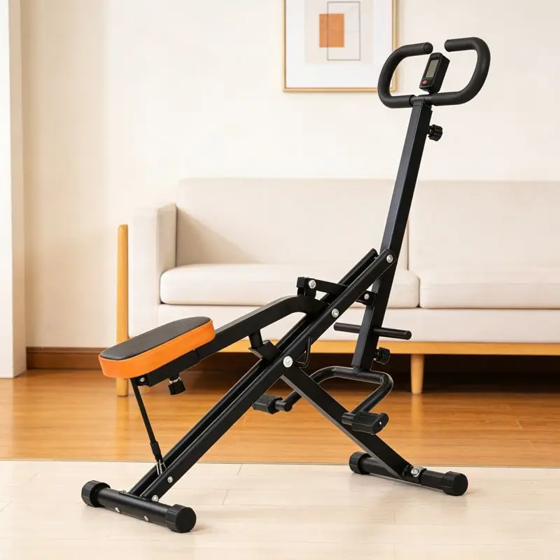Foldable Horse Riding Machine,Black Steel Frame Home Gym Cardio Workout Equipment With Lcd Monitor For Adults Indoor Fitness