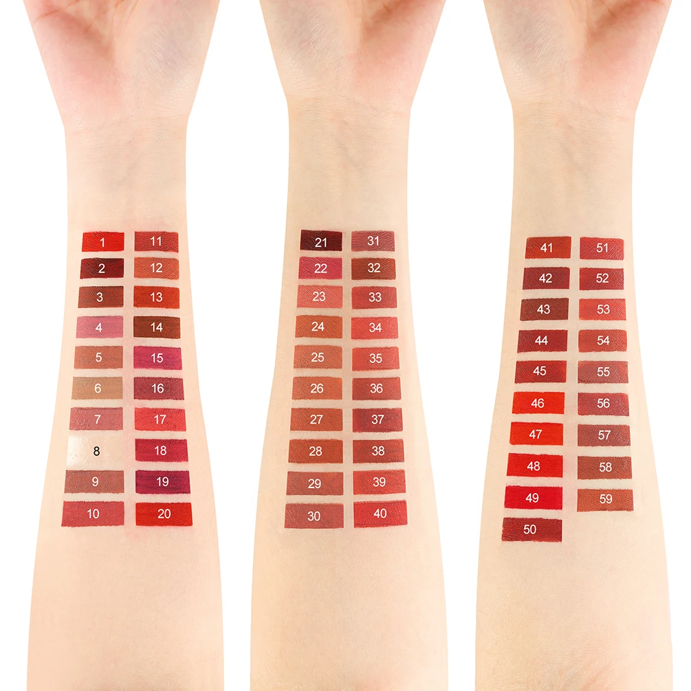 59 kleuren matte lippenstift aangepast logo 5 g pigment langdurig waterdicht non-stick geen vervaging private label make-up groothandel veganistisch