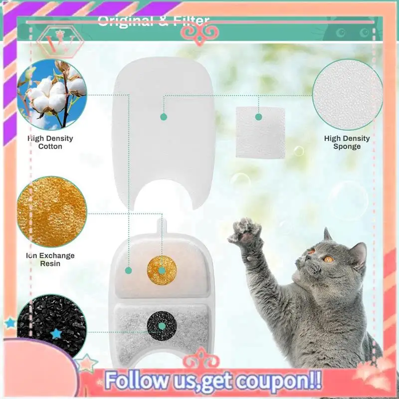 Upgraded Pet Water Fountain Filter Replacement Set Replacement Filter And Sponge For 4L Cat Drinker Pet Drinker Accessories