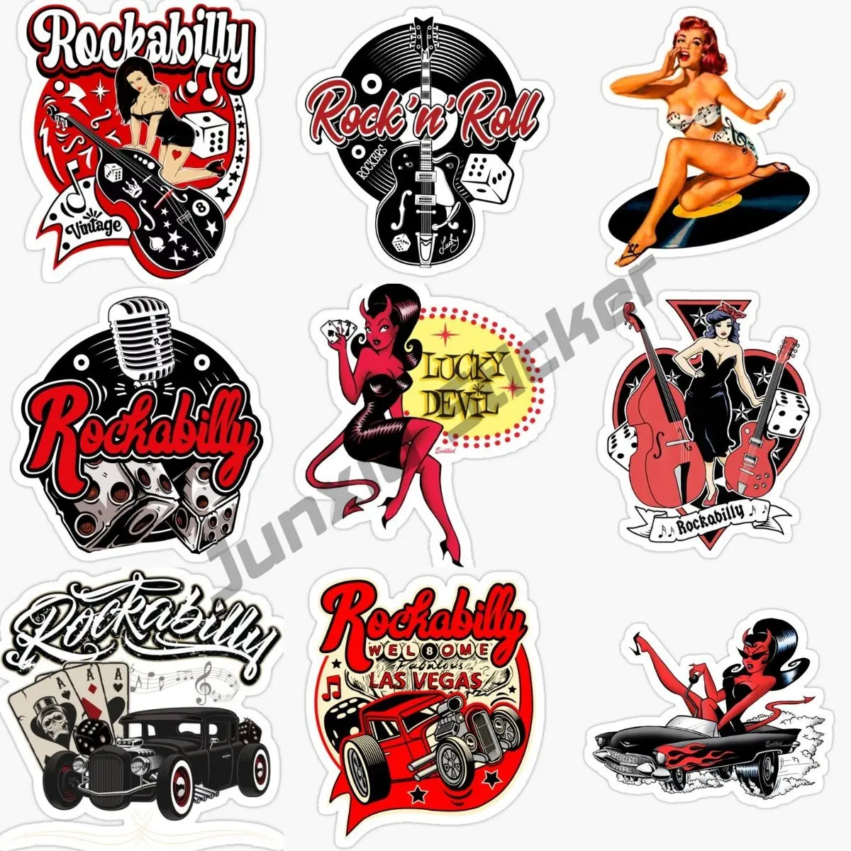 Guitar Sexy Girl Sticker Pinup Rockabilly Music Guitar Rock And Roll Tattoo Biker Hot Rod Usa Miniskirt Car Stickers and Decals