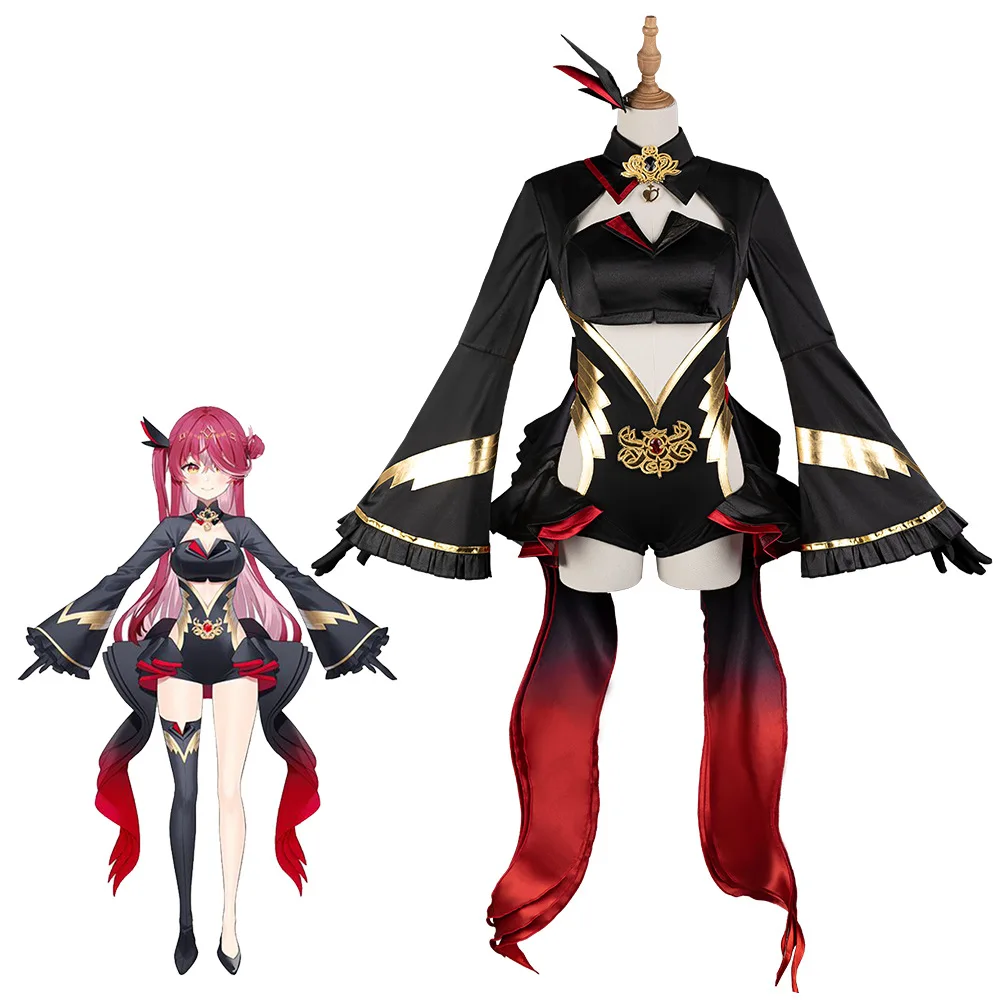 Houshou Marine Cosplay Game Virtual YouTuber Costume VTuber Hololive Magical Girl Captain Black Dress Woman Carnival Party Suit