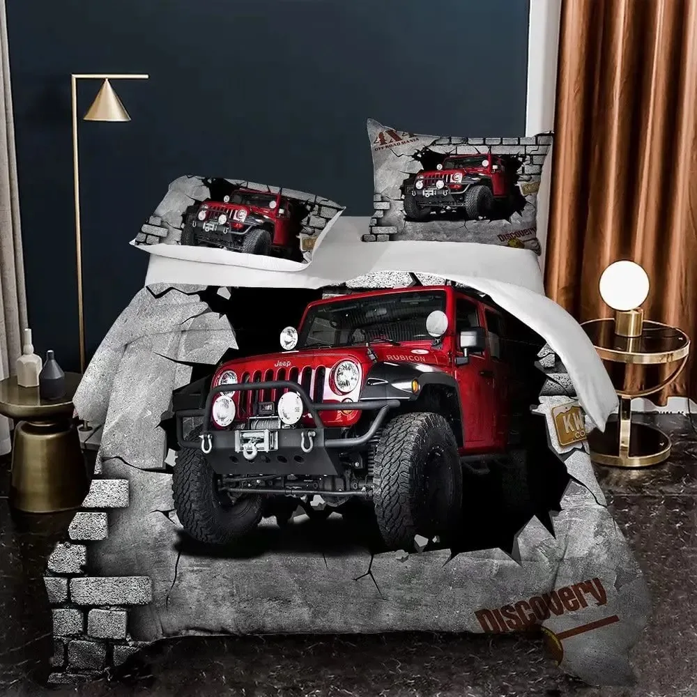 

Jeep 4X4 Vehicle Duvet Cover Set One Click Repaint Never Stop Off-Road Adventure Automobiles Bedding Set,Sports Car Bedding Sets