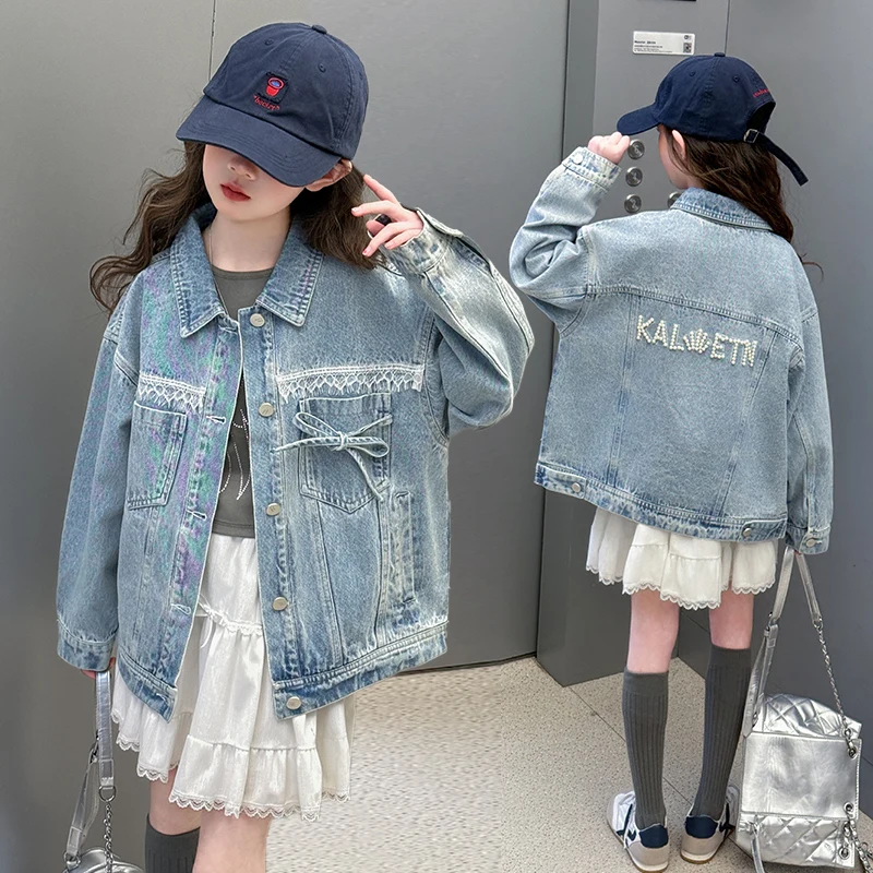 High-End Luxury Kids Spring Autumn Clothing Denim Jacket for Teenage Girls Good Quality Casual Coat Children Fashion Outfit 5-14