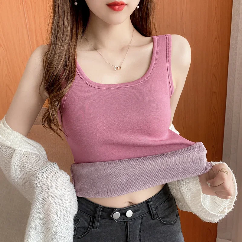 Women Thicken Plus Velvet Keep Warm Winter Thermal Underwear Seamless Body Sculpting Elastic Lingerie Back Closure Tank Top