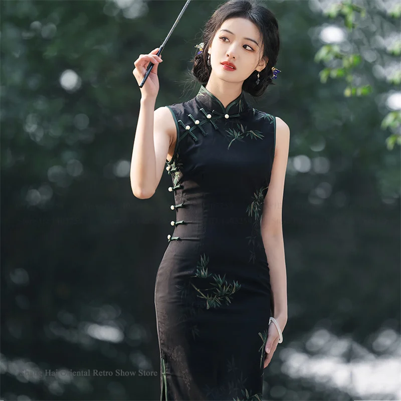 

Новое элегантное вечернее платье-ципао в китайском стиле с цветочным принтом, сексуальное, модное, для вечеринок, Vestidos