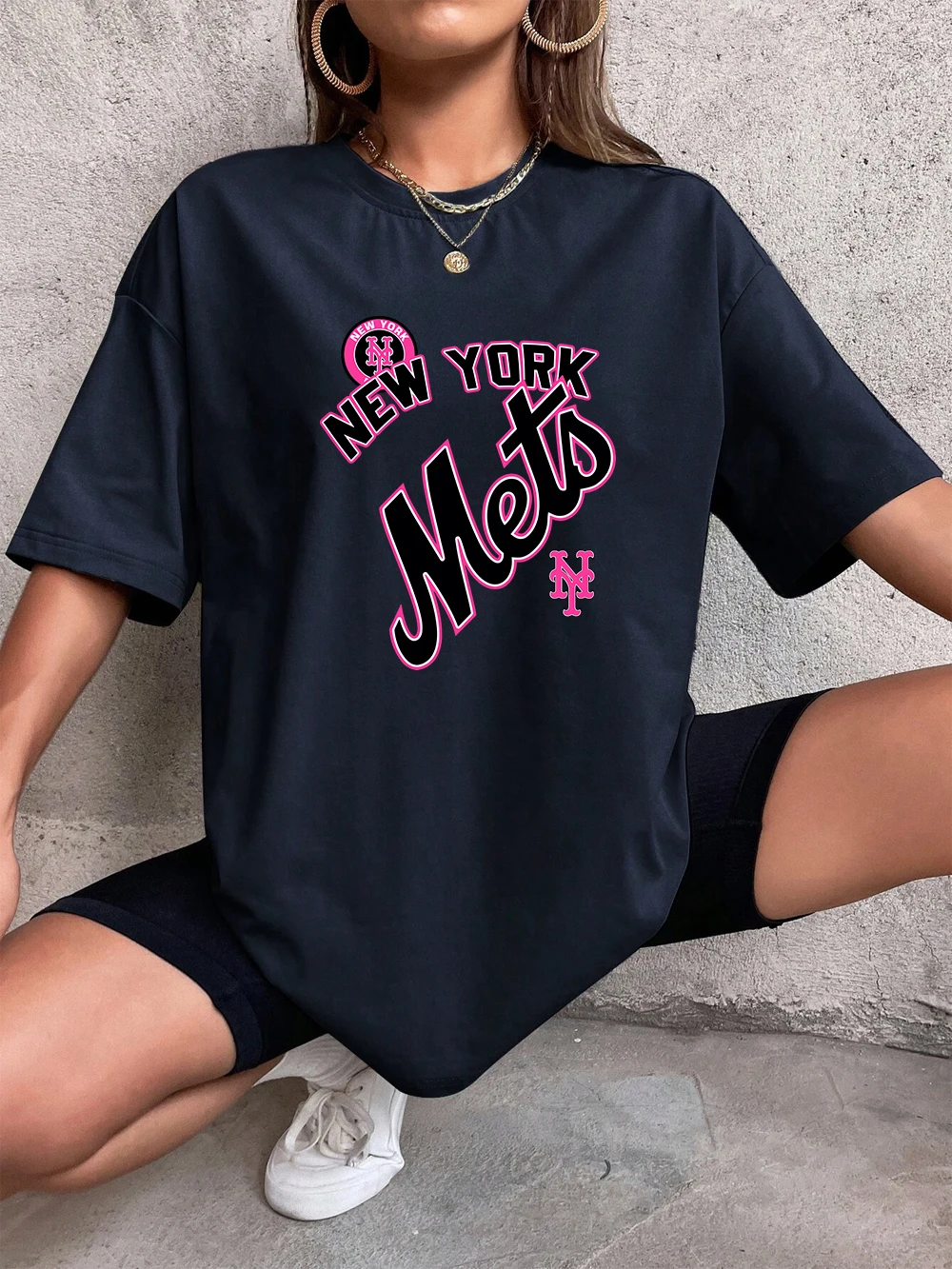 

New York Met Creative Fonts Letter Prints T-Shirt Women Cotton Summer Short Sleeve Comfortable Soft O-Neck Tops Casual Clothes