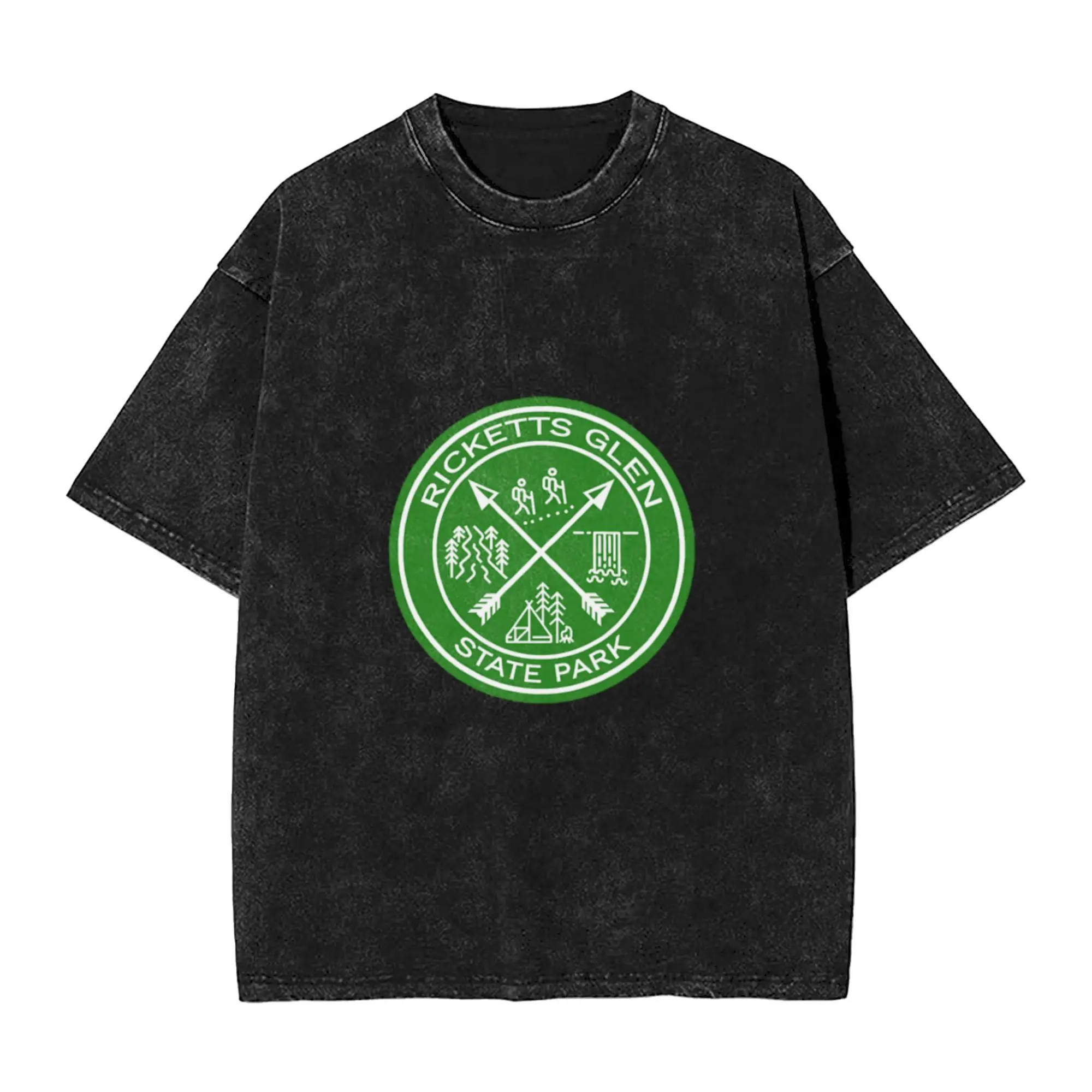 Ricketts Glen green drawing  Classic Comfort A Washed T Shirt Men's Women's Oversized Cotton Tees Tops