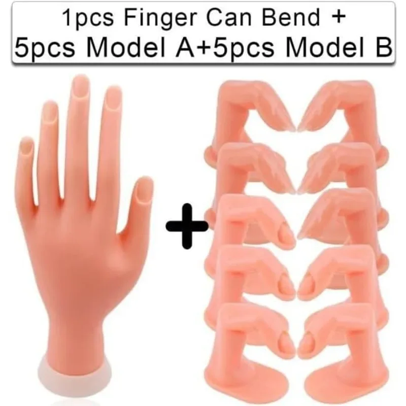 Flexible Positioning Silicone Left Hand Model,Flexible Training Hand for Nail Art,Nail Enhancement Tool,Apprentice Model,Plastic